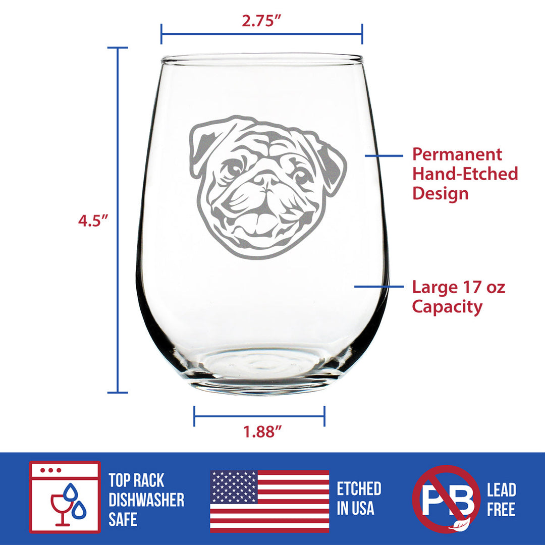 Happy Pug Stemless Wine Glass
