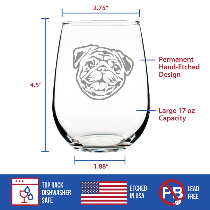 Happy Pug Stemless Wine Glass