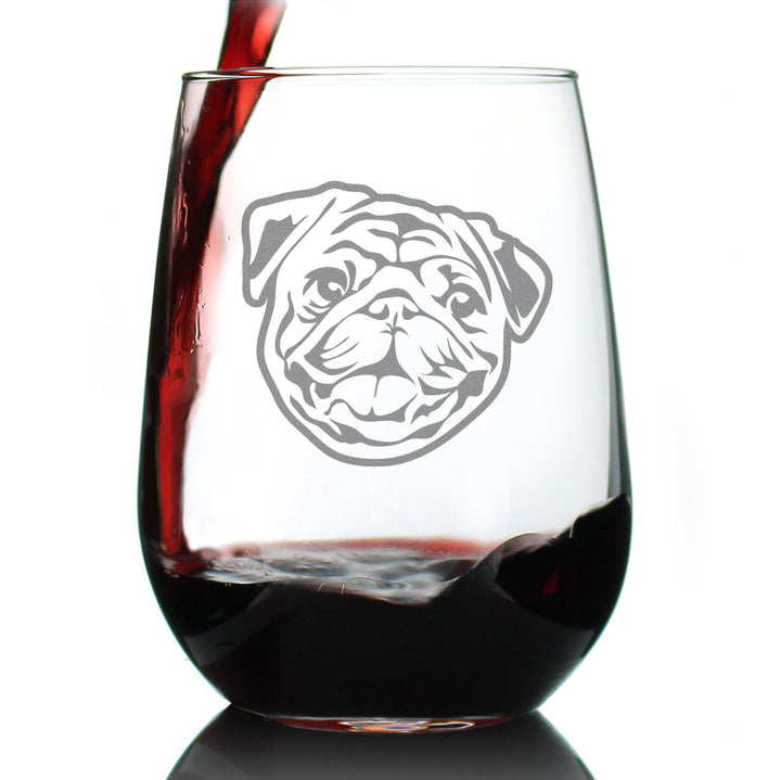 Happy Pug Stemless Wine Glass