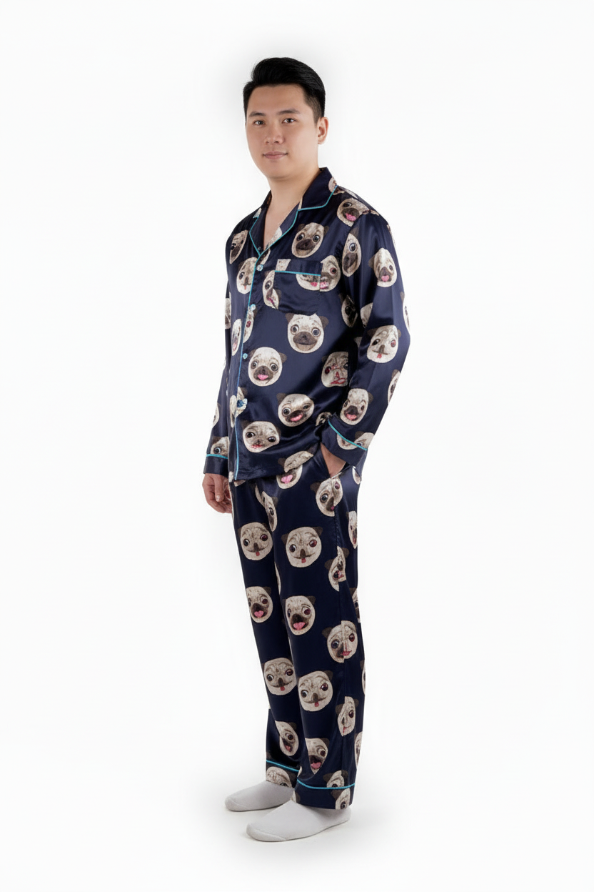 Christmas Pug Matching Family Satin Pajamas with Pockets