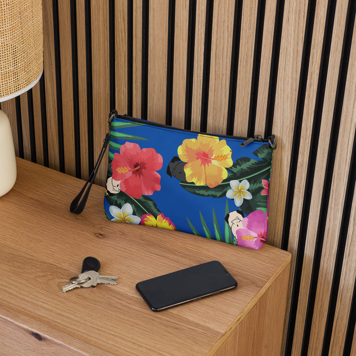 Large Tropical Pug Butt Faux Leather Crossbody Bag