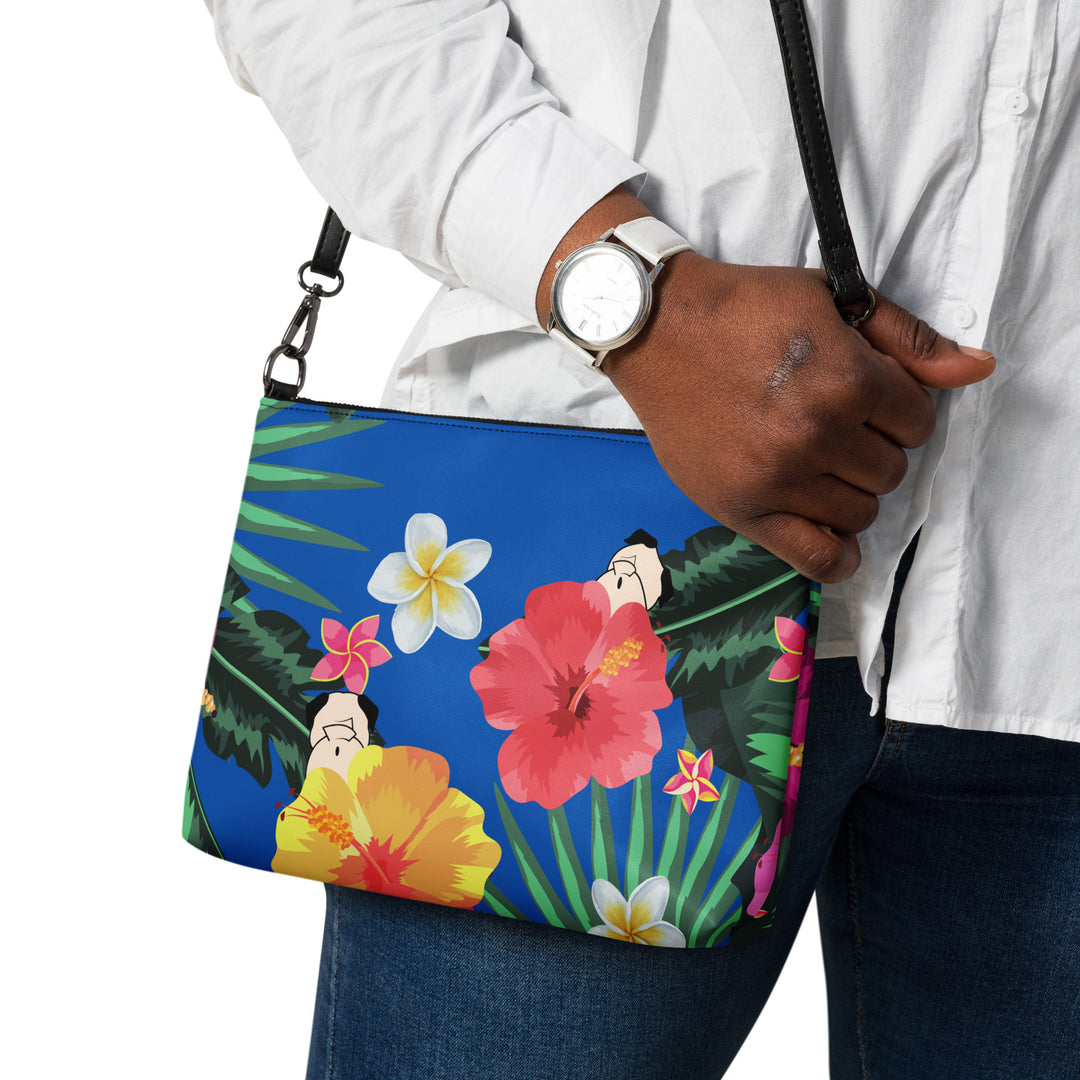Large Tropical Pug Butt Faux Leather Crossbody Bag