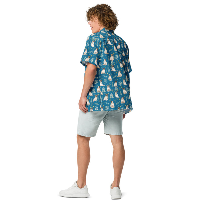 Blue Watercolor Pug Aloha Shirt in Recycled Polyester