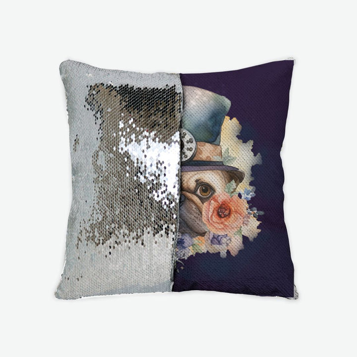 Steampunk Pug Sequin Reversible Pillow Case