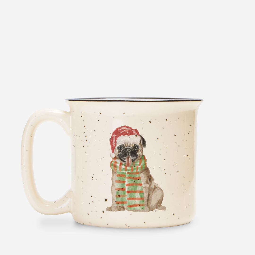 Christmas Bah HumPug Ceramic Camp Mug Speckled Cream 13oz