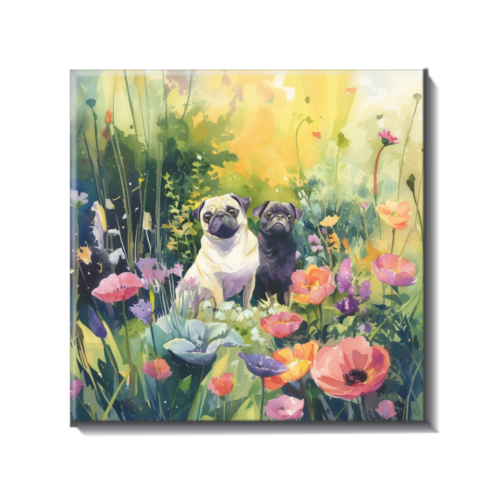 Pugs in a Poppy Field Ceramic Tile