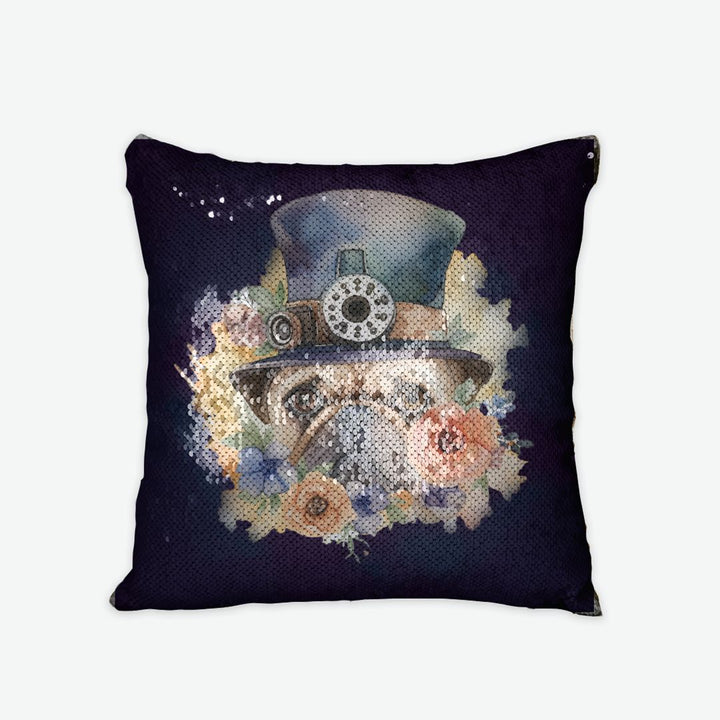 Steampunk Pug Sequin Reversible Pillow Case