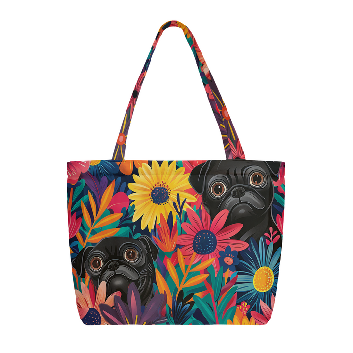 Daisy Black Pug Large Tote Bag