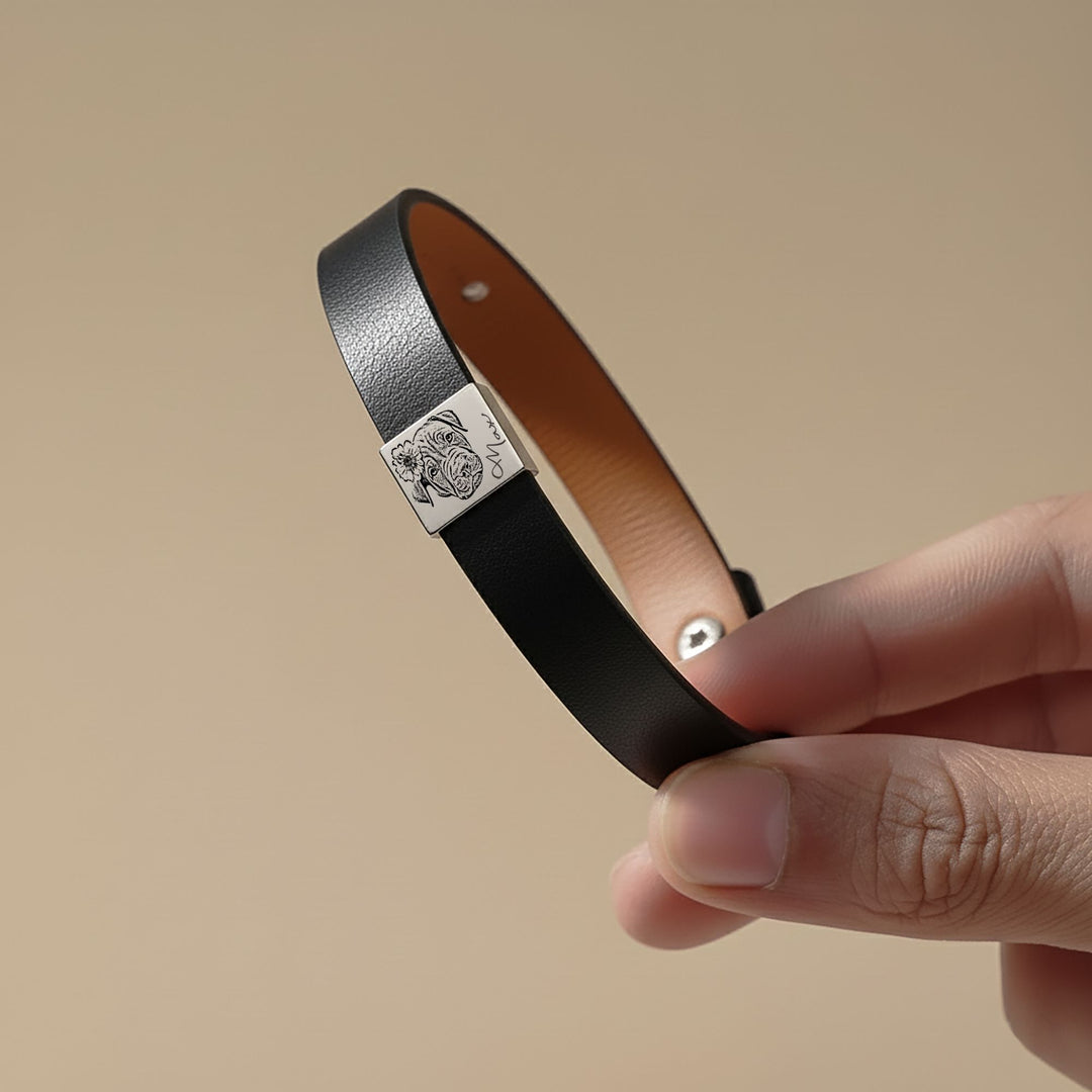 Personalized Engraved Pet Portrait Leather Bracelet