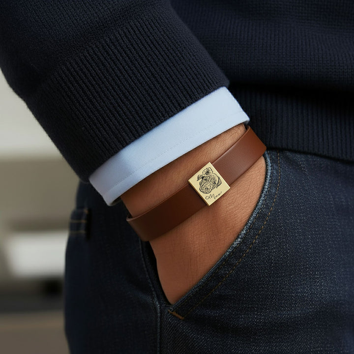 Personalized Engraved Pet Portrait Leather Bracelet