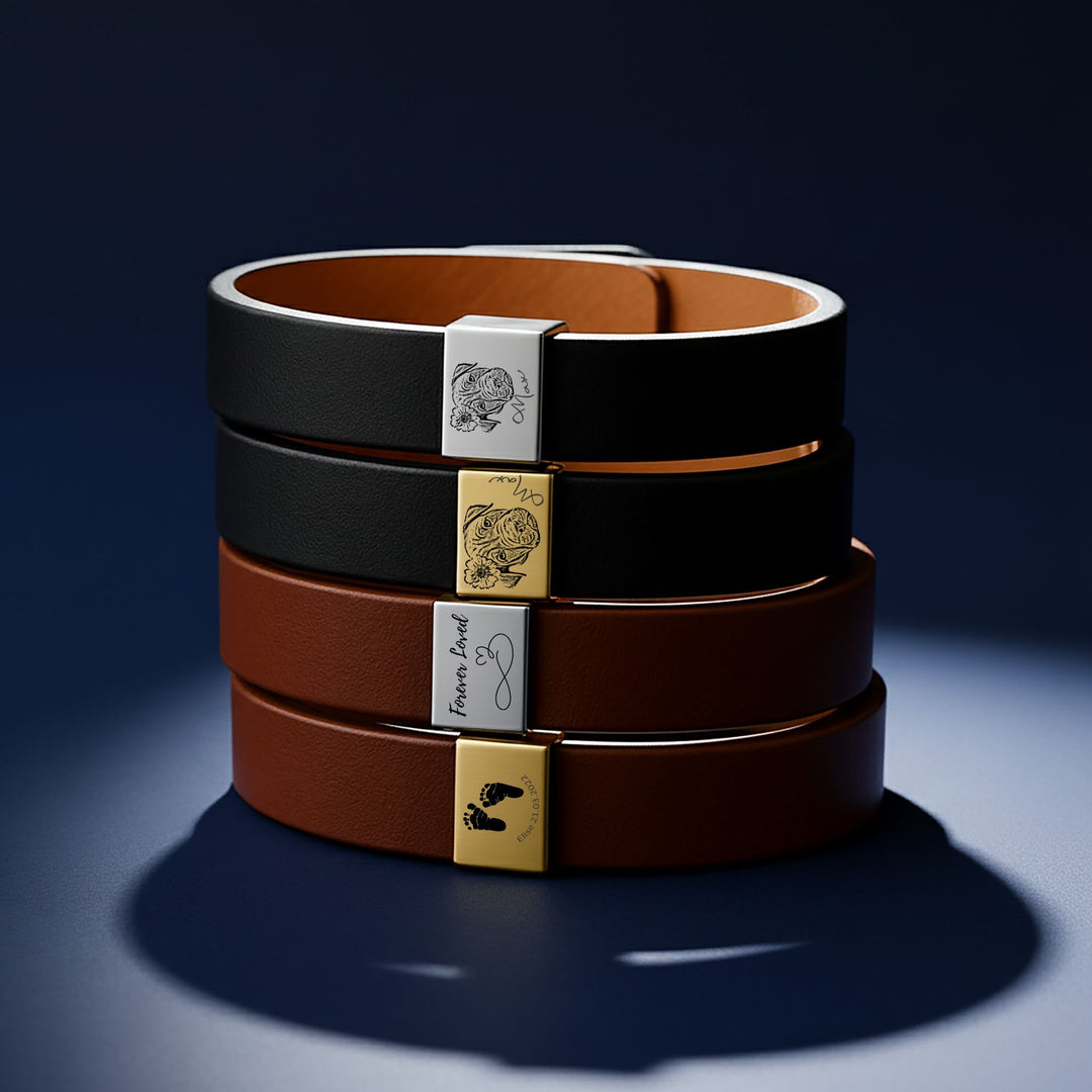 Personalized Engraved Pet Portrait Leather Bracelet