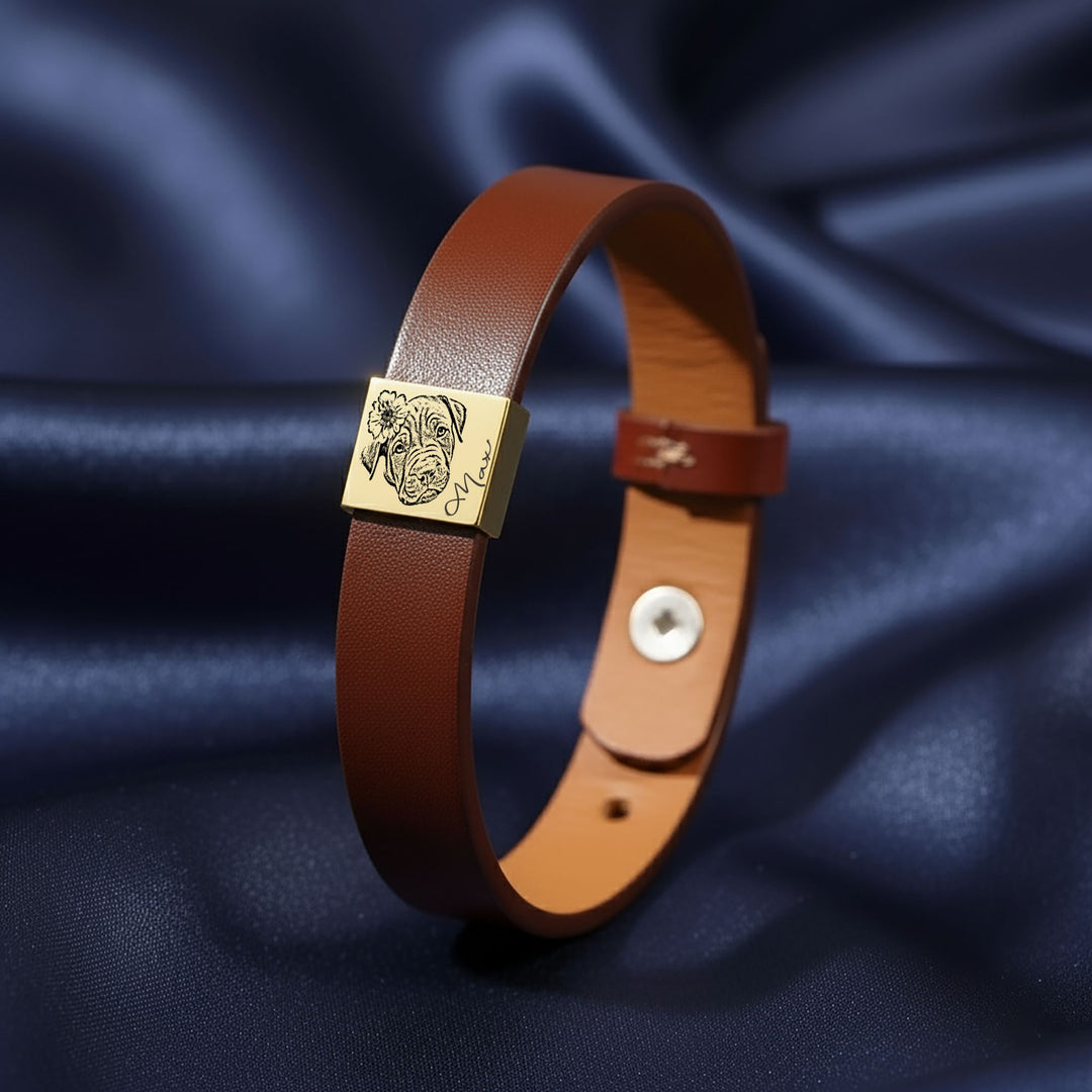 Personalized Engraved Pet Portrait Leather Bracelet