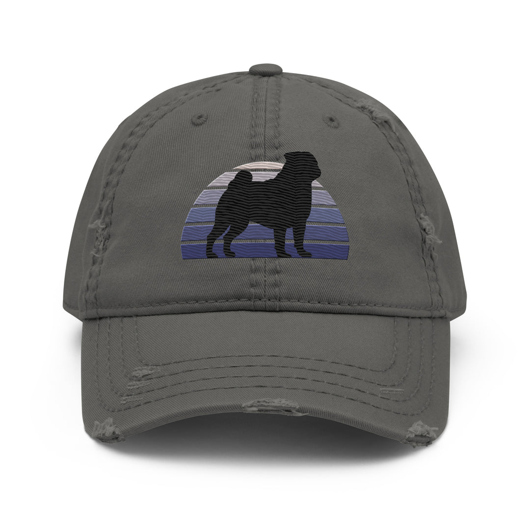 Black Pug Embroidered Distressed Dad Hat