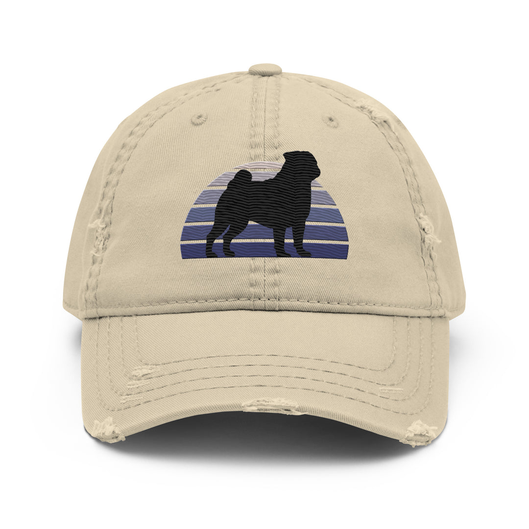 Black Pug Embroidered Distressed Dad Hat