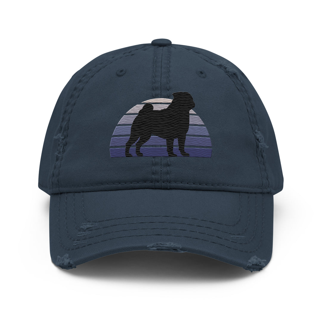 Black Pug Embroidered Distressed Dad Hat