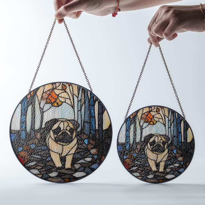 Pug Forest Glass Suncatcher