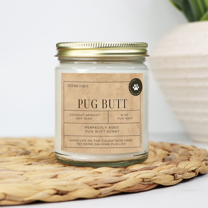 Fawn Pug Vintage from the Pug Butt Scented Candle Collection