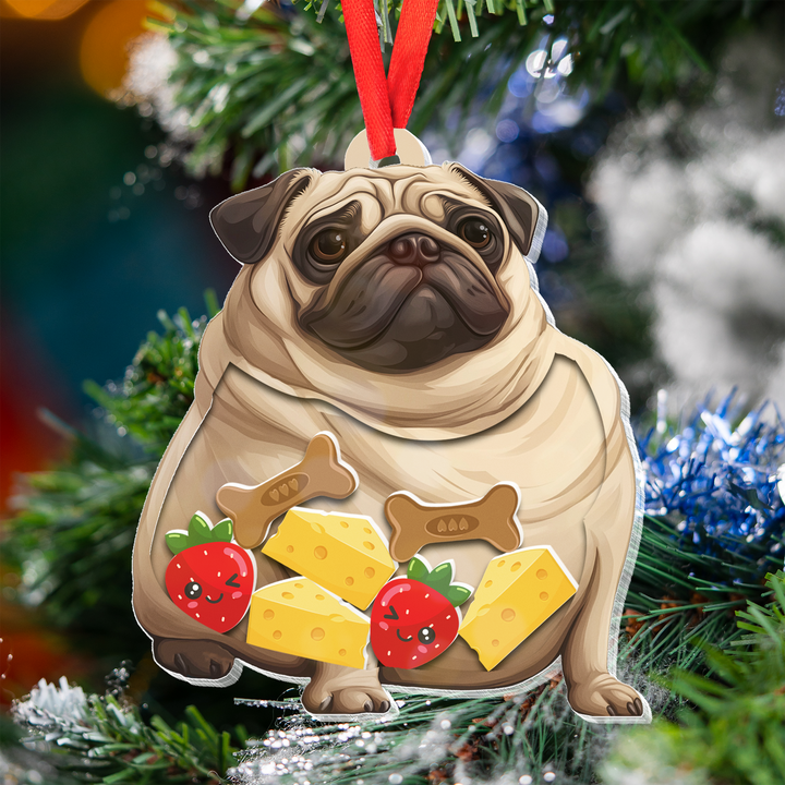 Fat Pug Shaker Ornament filled with cheese