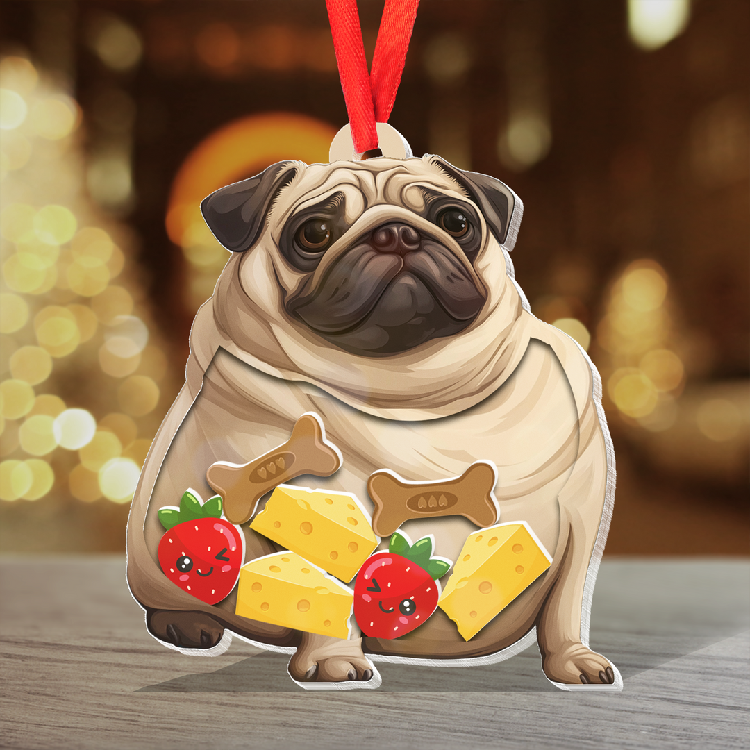 Fat Pug Shaker Ornament filled with cheese