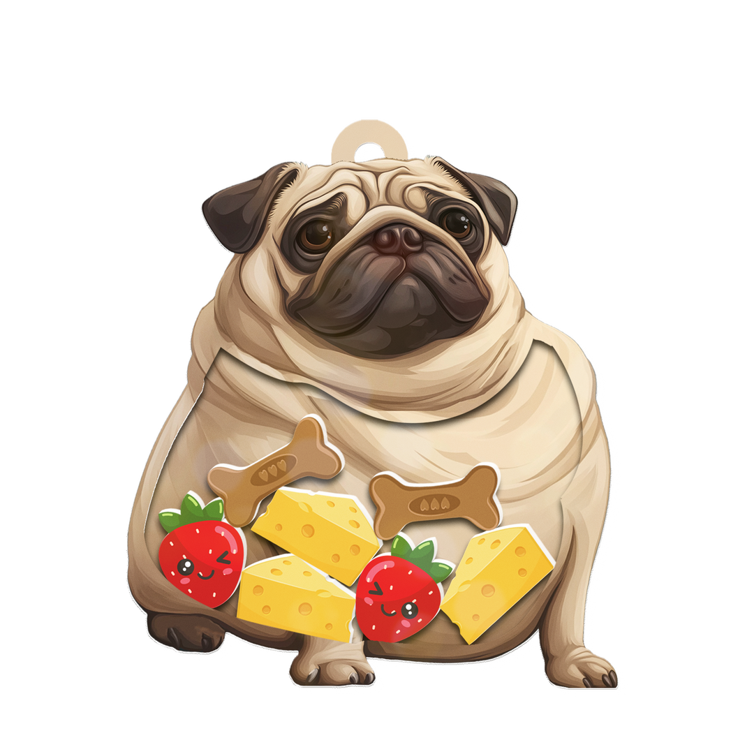 Fat Pug Shaker Ornament filled with cheese