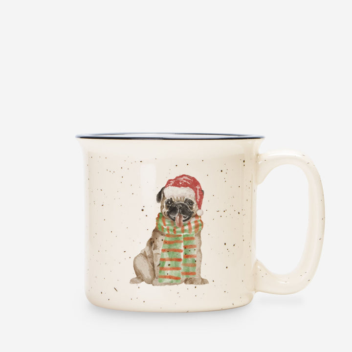 Christmas Bah HumPug Ceramic Camp Mug Speckled Cream 13oz