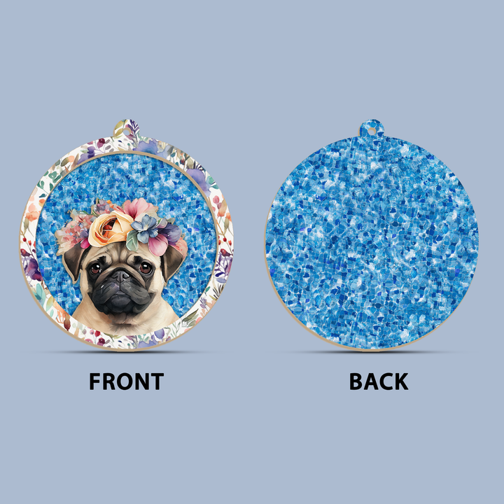 Floral Pug Suncatcher Ornament