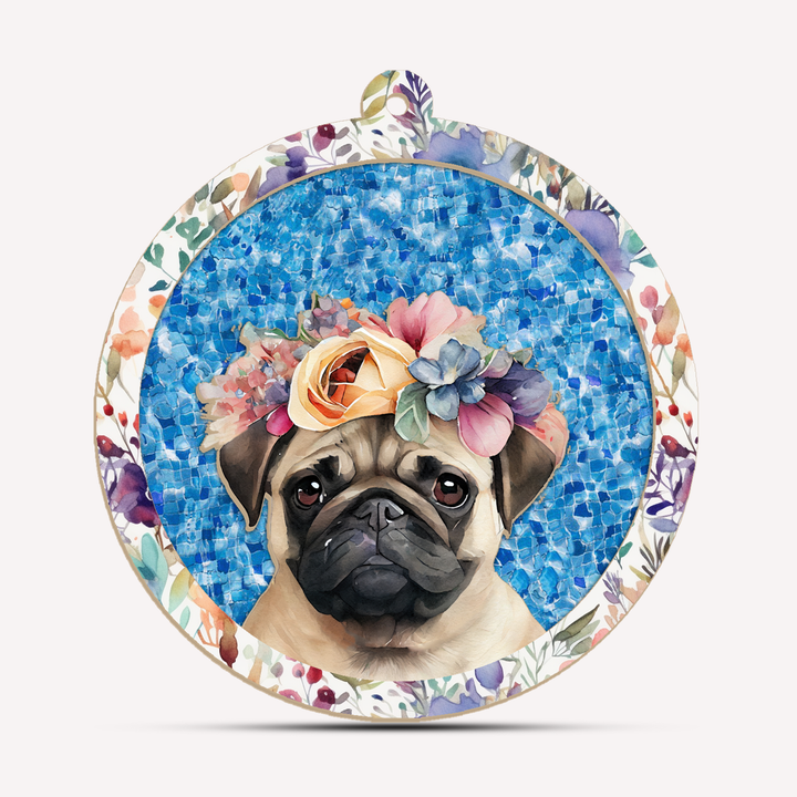 Floral Pug Suncatcher Ornament