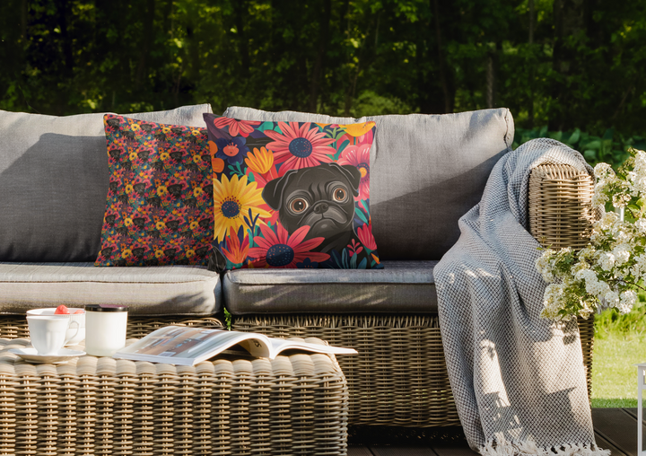 Summer Puggin' Black Pug Outdoor Pillows