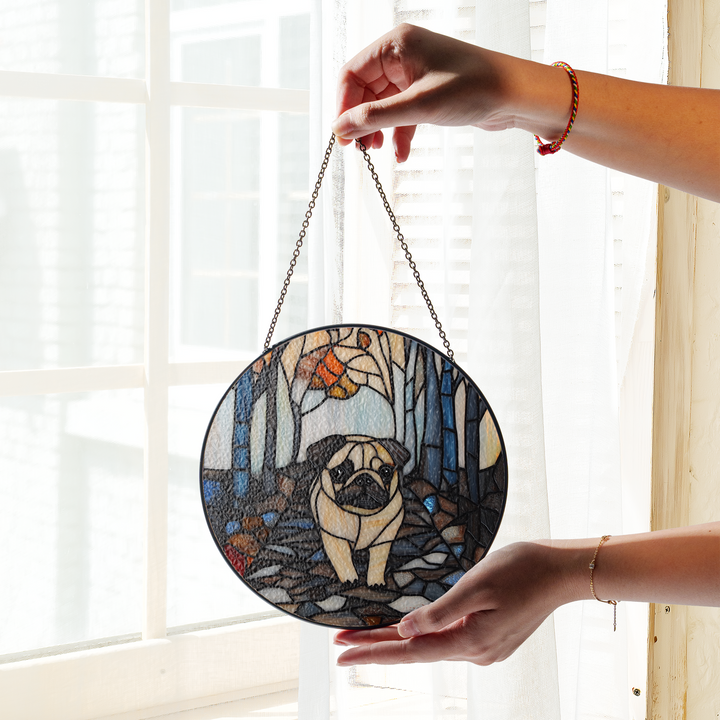 Pug Forest Glass Suncatcher