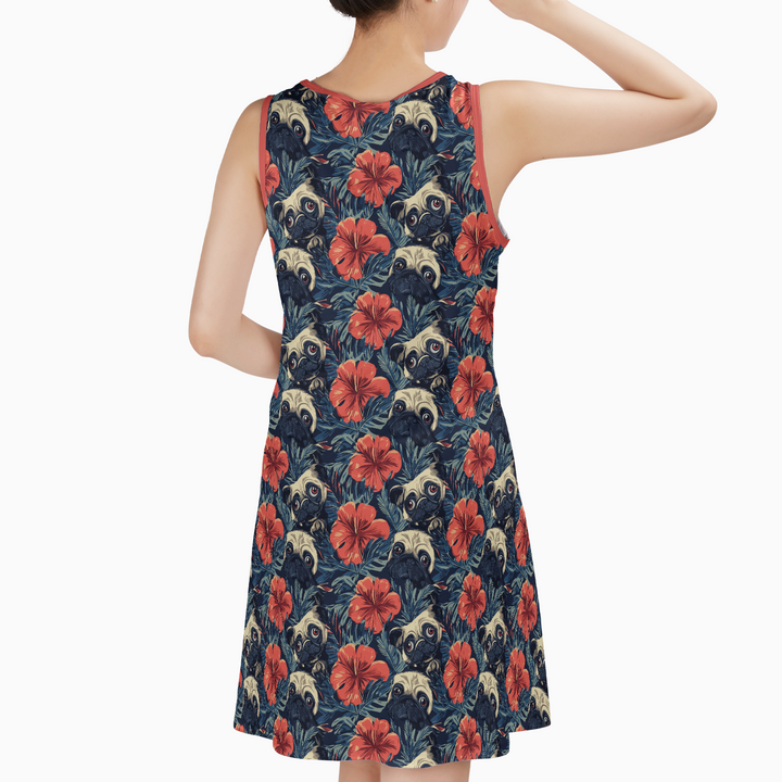 Funky Pug Sleeveless Tank Dress with Pockets