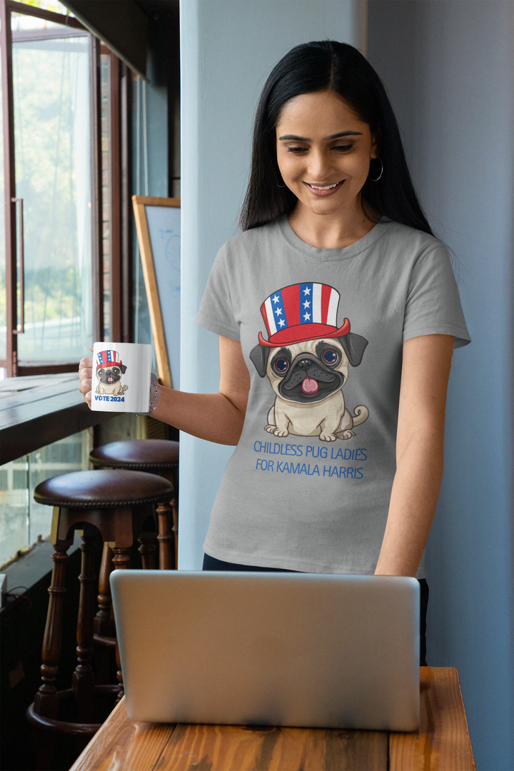 Childless Pug Ladies for Kamala Harris Patriotic Pug Shirt