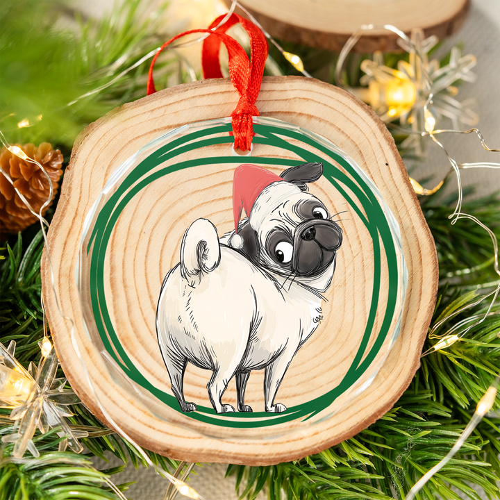 Santa Pug Butt 3" Faceted Glass Ornament