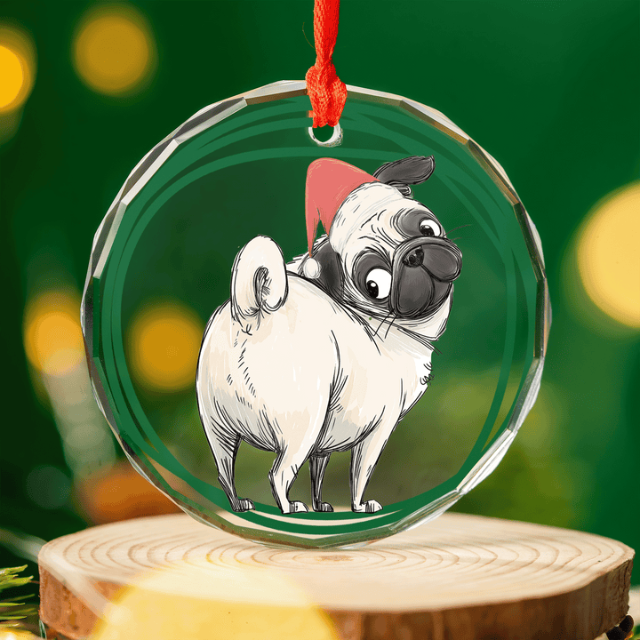 Santa Pug Butt 3" Faceted Glass Ornament