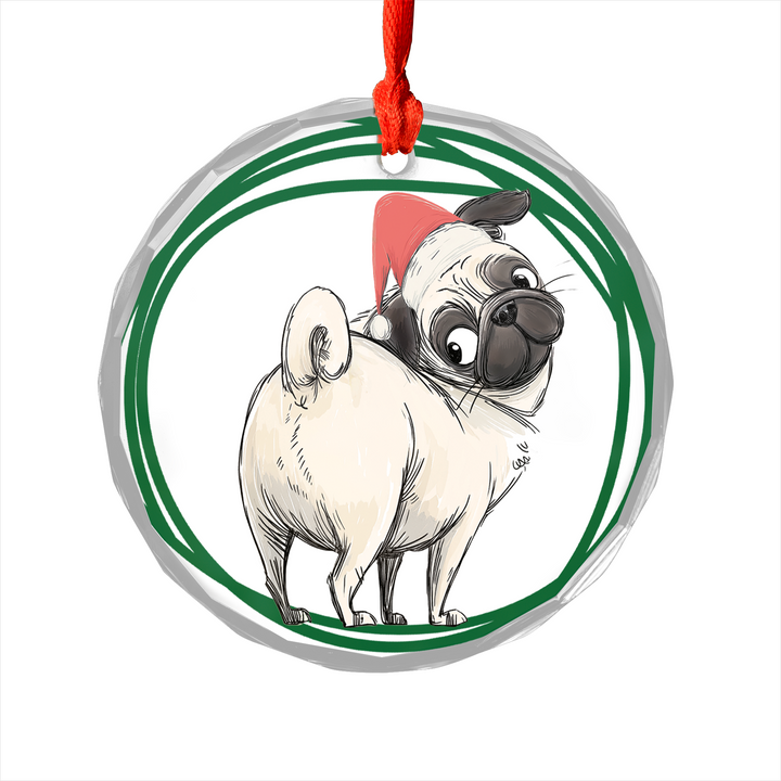 Santa Pug Butt 3" Faceted Glass Ornament