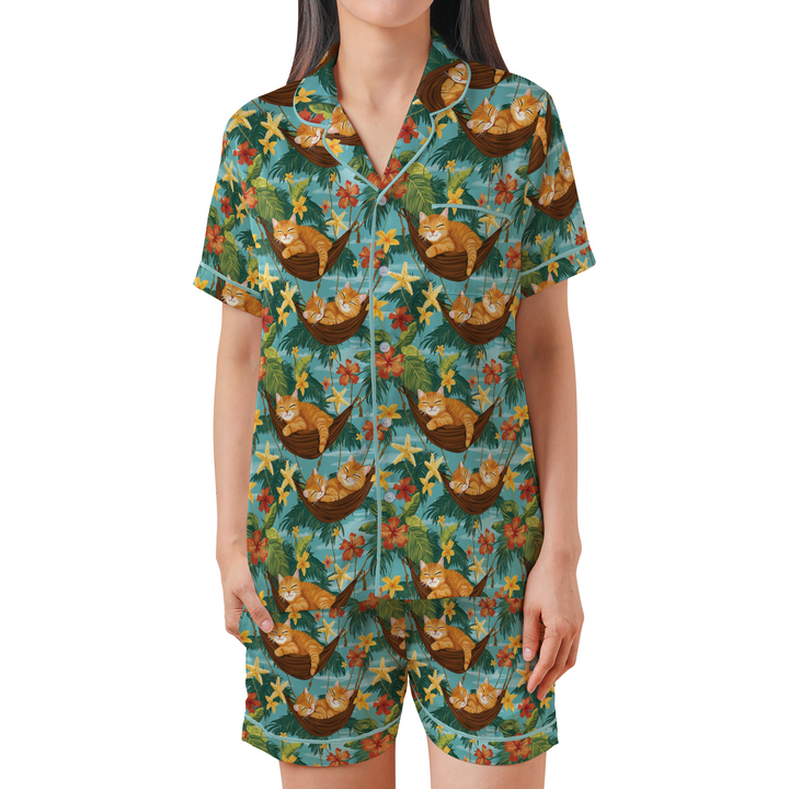 Hammock Orange Cat Satin Shorty Pajamas