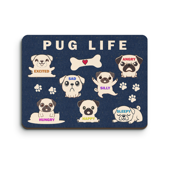 Pug Life Emotions Wooden Puzzle Board, Non-Toxic Wood Board Suitable for Children and Toddlers