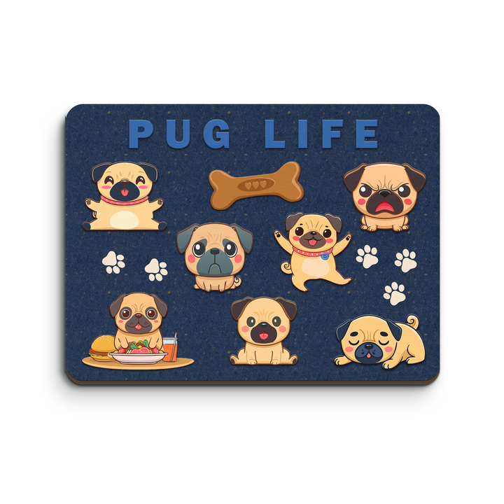 Pug Life Emotions Wooden Puzzle Board, Non-Toxic Wood Board Suitable for Children and Toddlers