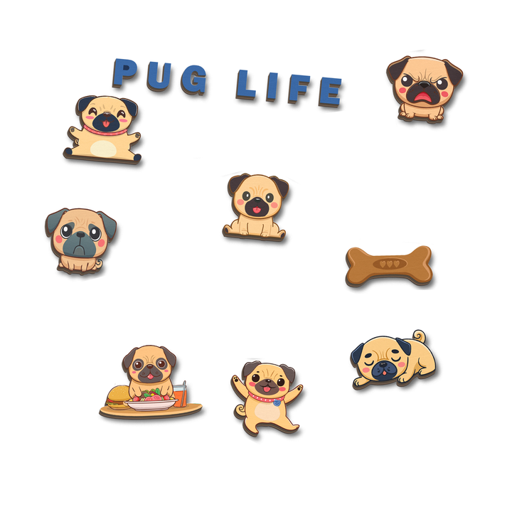 Pug Life Emotions Wooden Puzzle Board, Non-Toxic Wood Board Suitable for Children and Toddlers