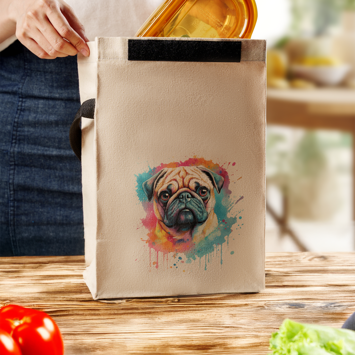 Pug Splash Cotton Canvas Lunch Bag