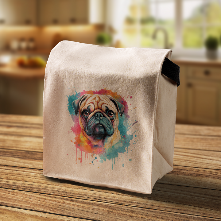 Pug Splash Cotton Canvas Lunch Bag
