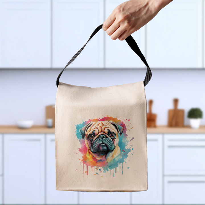 Pug Splash Cotton Canvas Lunch Bag