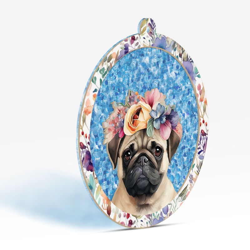 Floral Pug Suncatcher Ornament