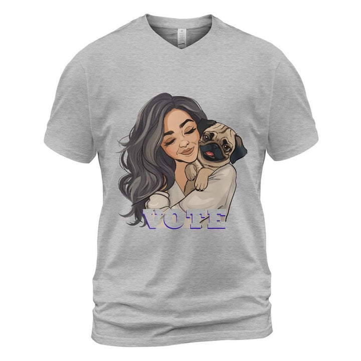 Woman Holding Pug Vote Shirt for 2024 Election