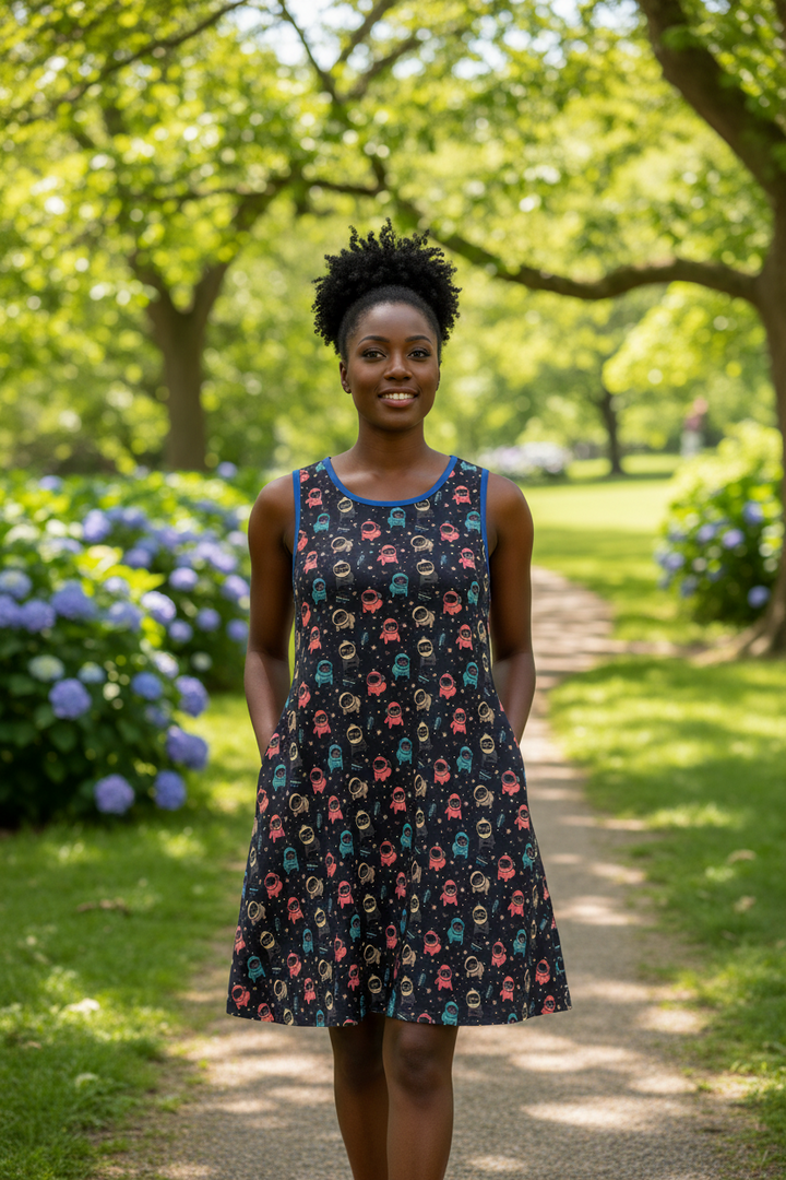 Space Pug Sleeveless Tank Dress with Pockets