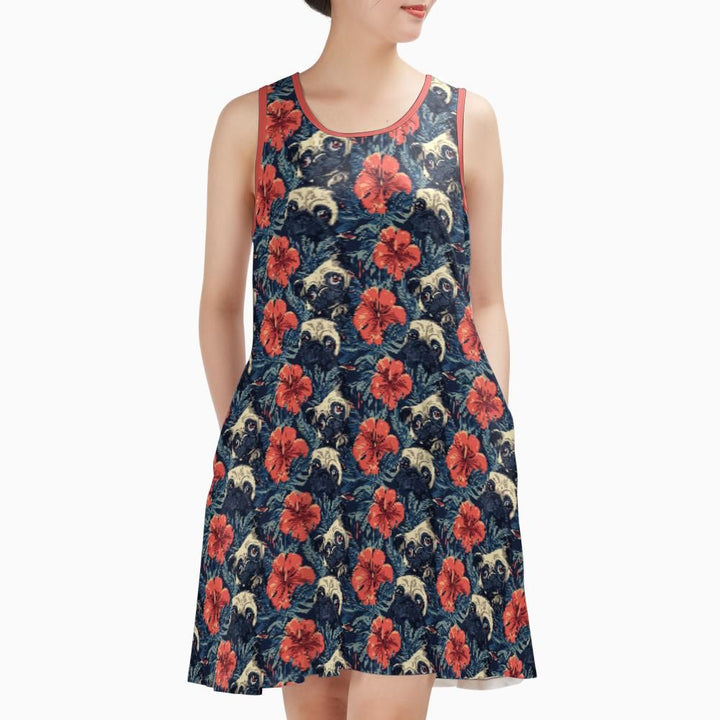 Funky Pug Sleeveless Tank Dress with Pockets