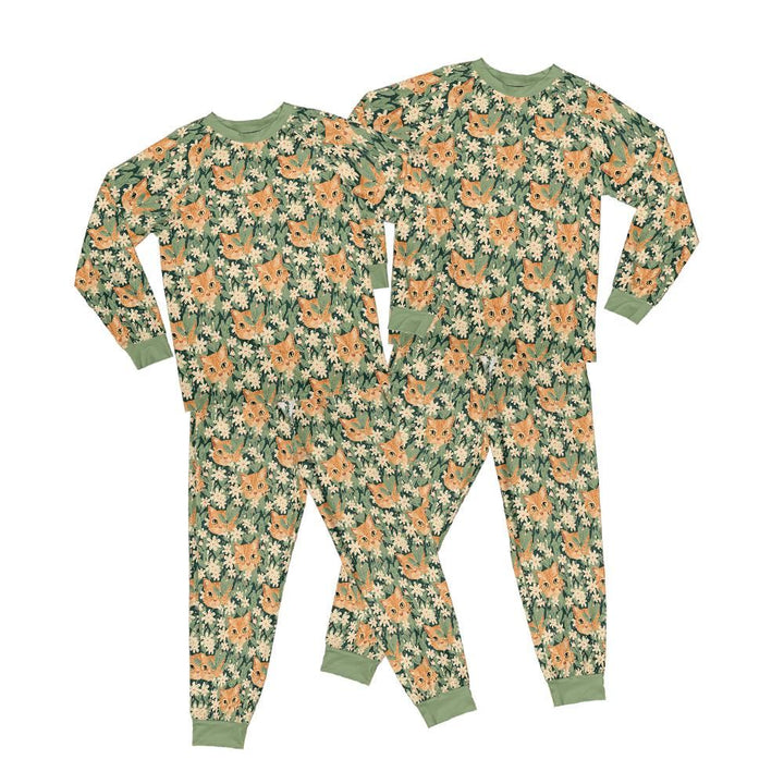 Orange Cat Raglan Pajamas: Adult and Kids, PJ Set or Separates with pockets