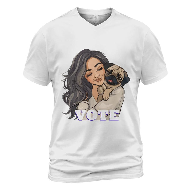 Woman Holding Pug Vote Shirt for 2024 Election