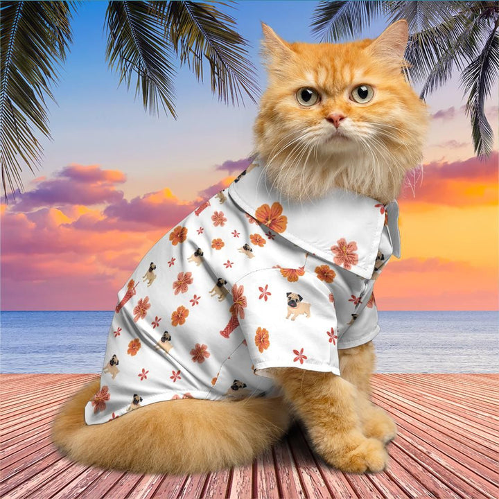 Cocktail Pug White Pet Aloha Shirt