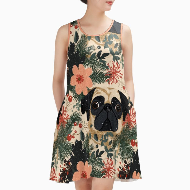 Snow Blossoms Aloha Pug Tank Dress