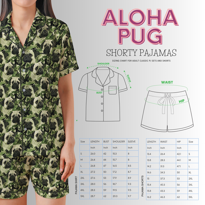 Red and Black Pug Satin Shorty Pajamas